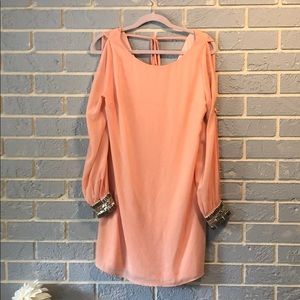 Ayla coral long sleeve dress with sparkle cuffs